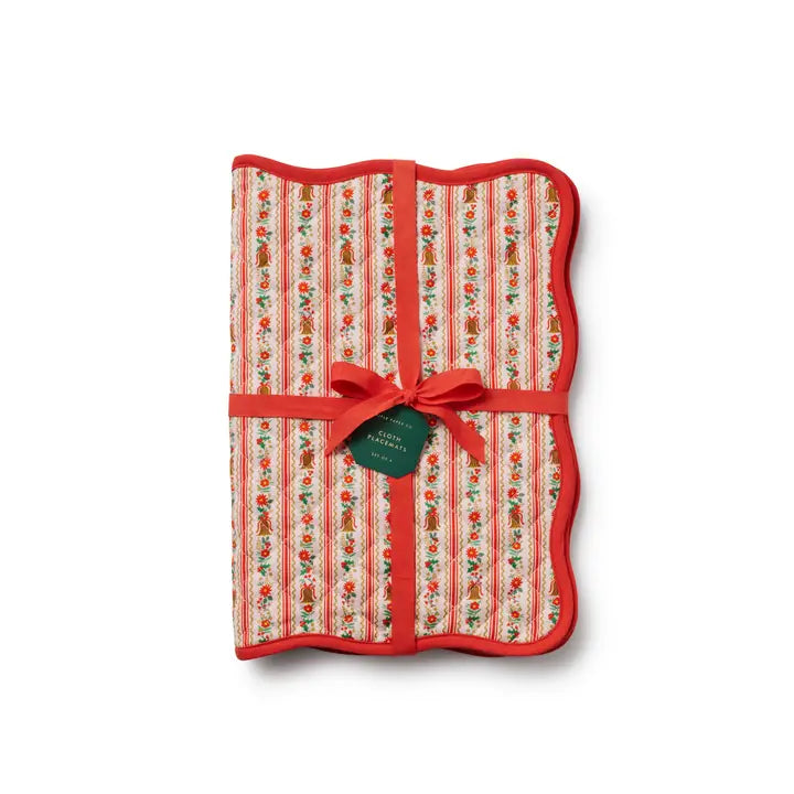 Rifle Paper Co. - Quilted Cotton Placemats - Set of 4 - Holly Jolly