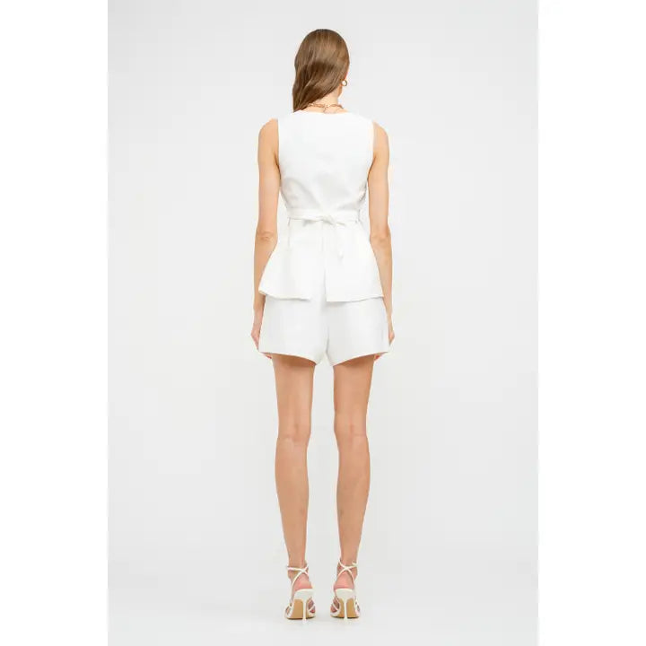 Women's Prudence Vest - Tailored Longline Linen Vest - Off White