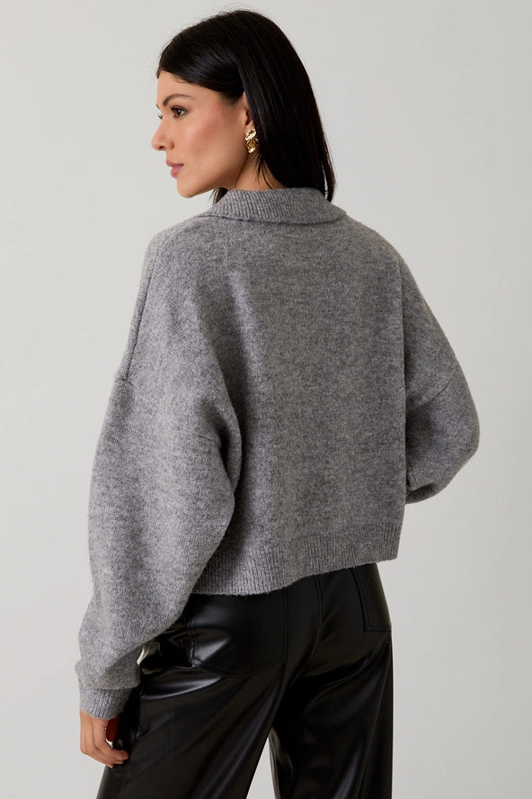 Collared Sweater Cardigan - Heathered Gray