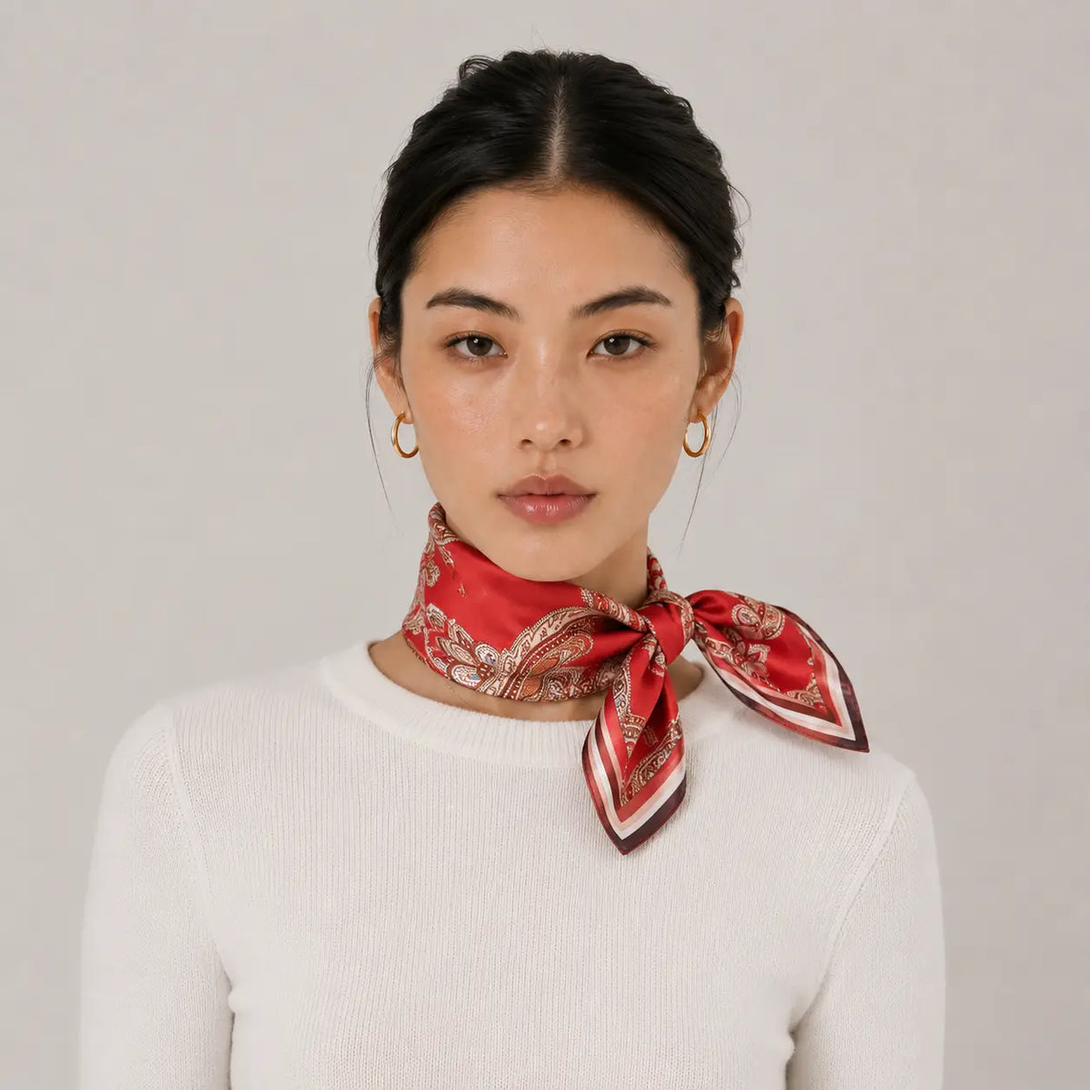 Silk Square Scarf - Red Paisley
