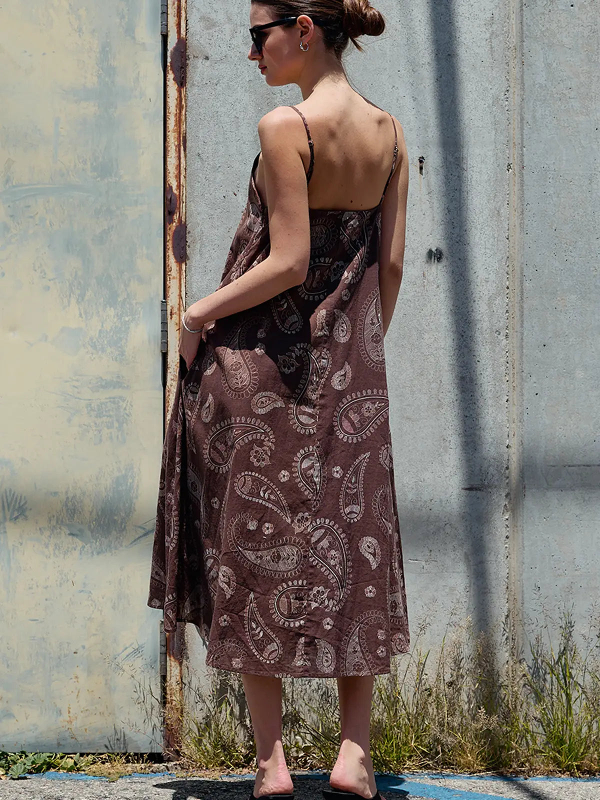 Flowy Midi Dress - Brown Paisley