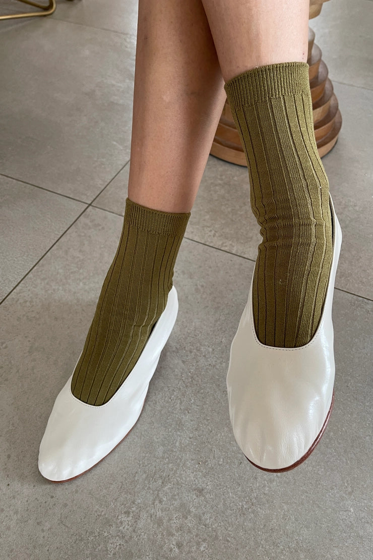Le Bon Shoppe - Her Socks - Mercerized Combed Cotton Rib - Pesto