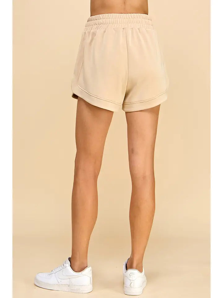 Elastic Waistband Lounge Shorts - Beige