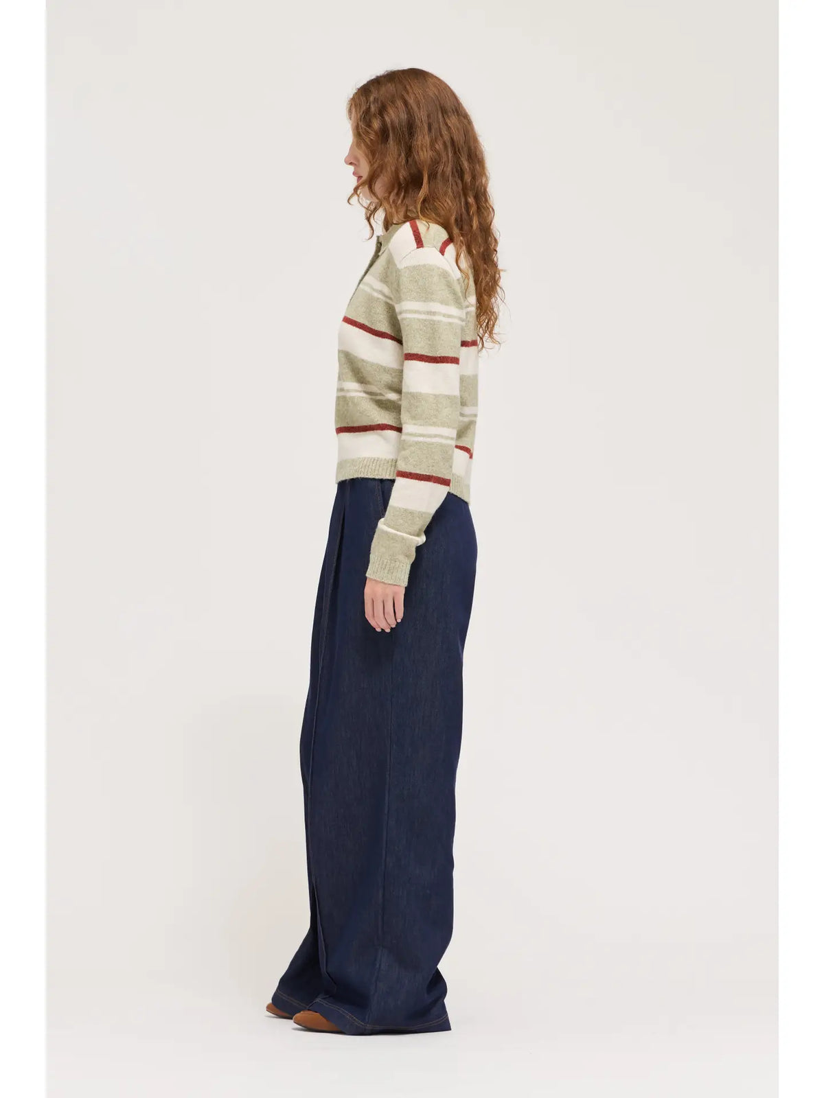 Grade + Gather - Multi Stripe Collared Sweater - Artichoke Multi