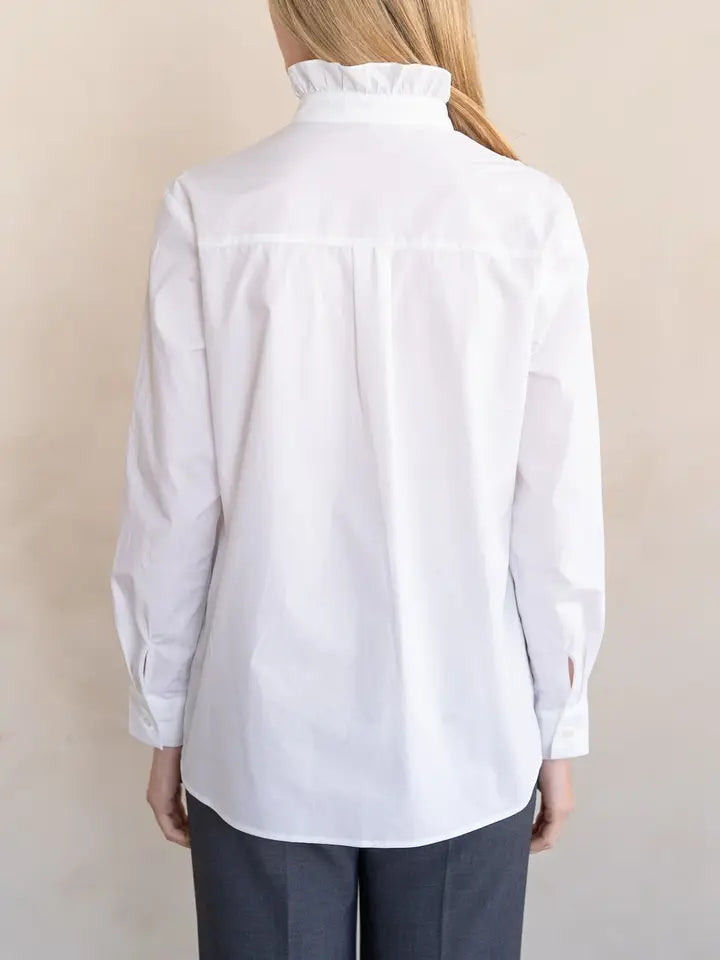 Ruffle Collar Button Blouse - White