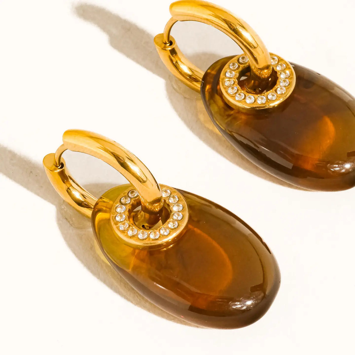 Canari 18K Non-Tarnish Resin Hoop Earrings - Brown