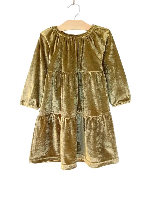 City Mouse - Velour Tiered Dress - Antique Gold