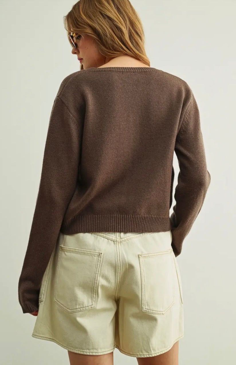 Button Front Sweater Cardigan - Brown