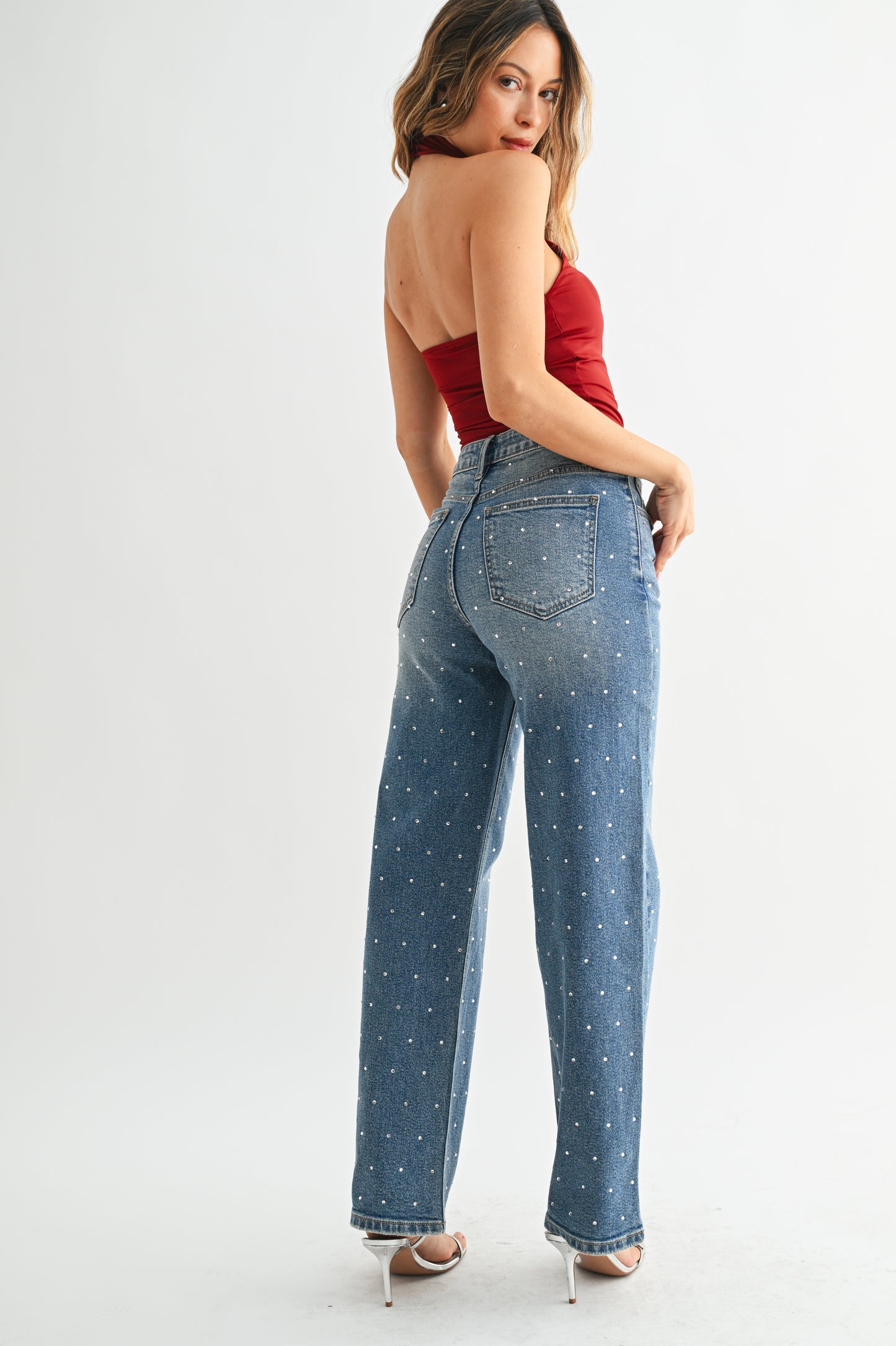 High Rise Vintage Straight Denim - Rhinestone