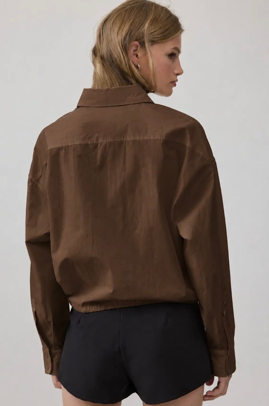 Button Up Drawstring Top - Brown