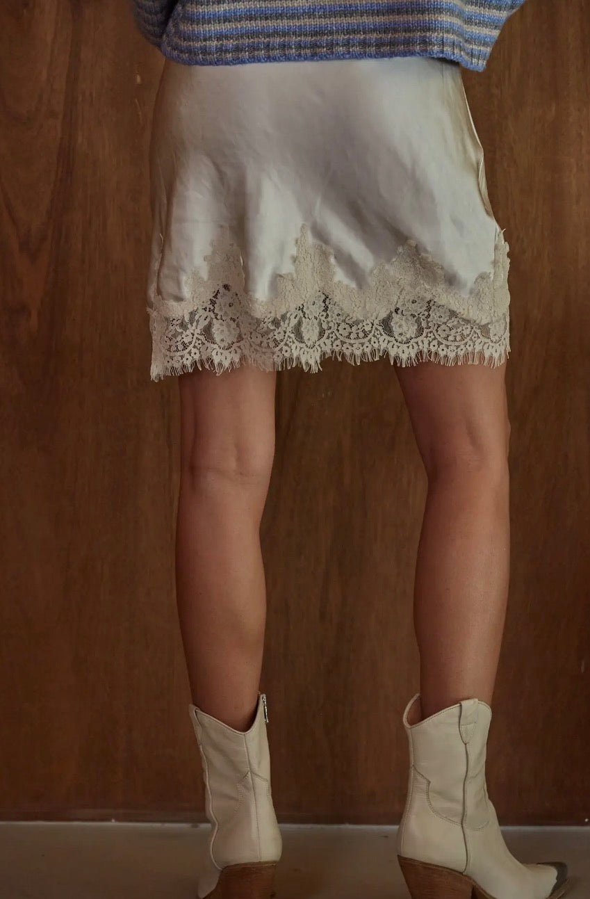 Satin Midi Skirt - Pearl