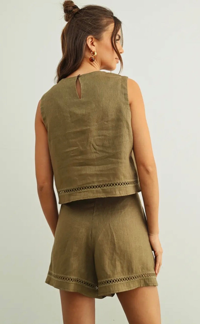 Linen Sleeveless Tank - Olive