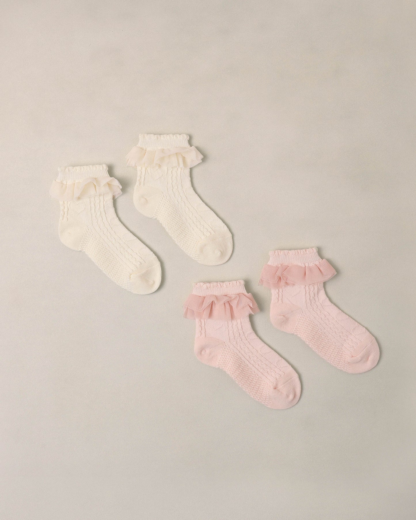 Noralee - Ruffle Socks - Ivory, Blush