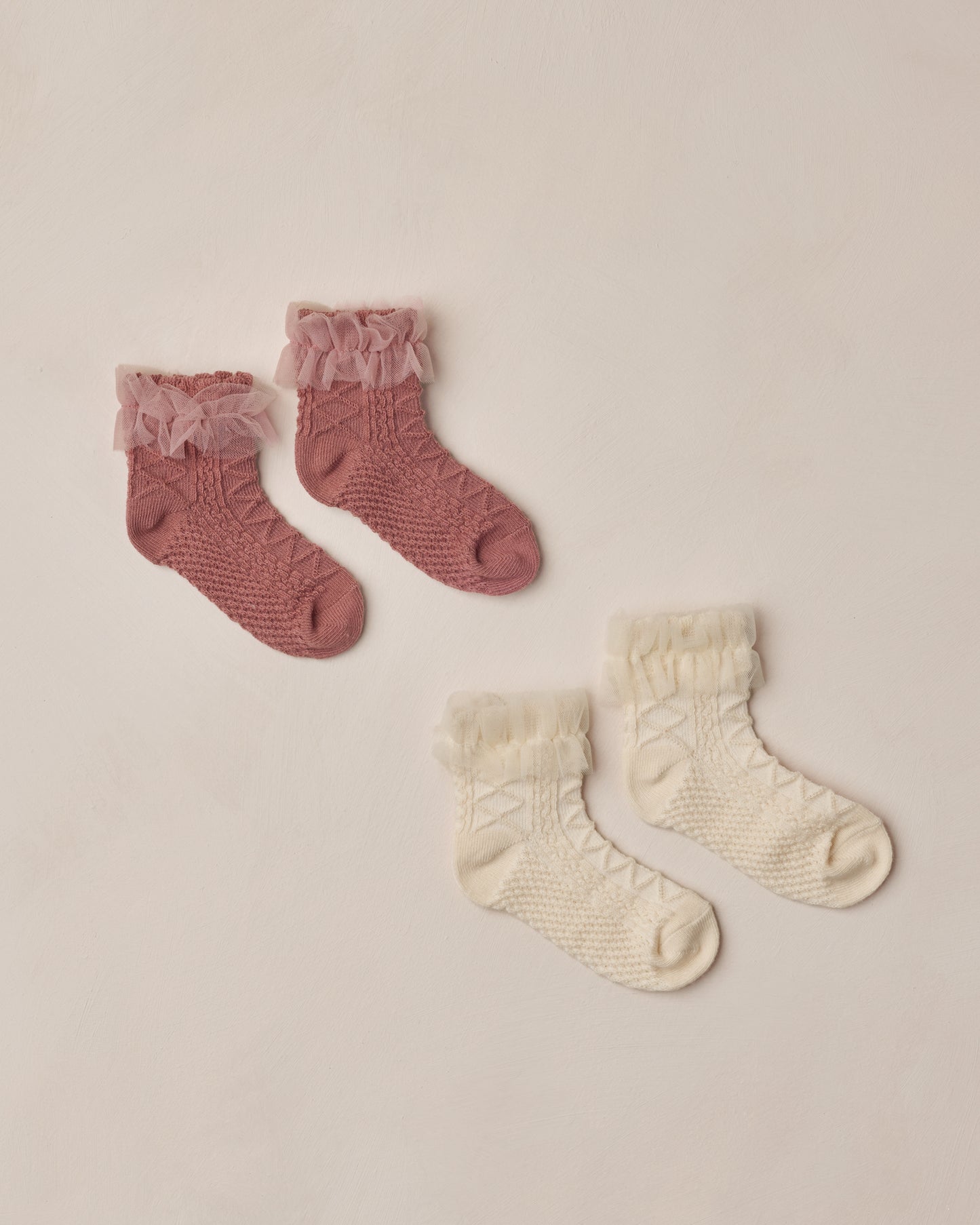 Noralee - Ruffle Socks - Ivory, Raspberry