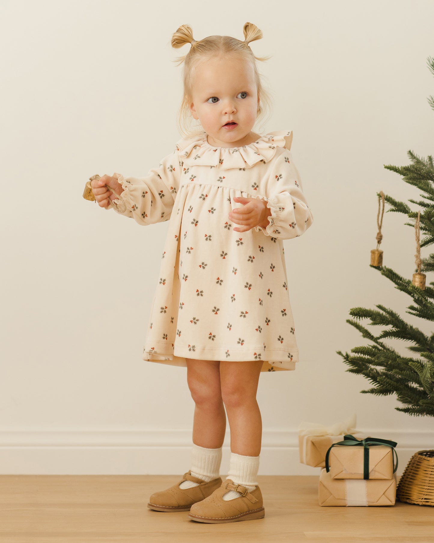 Quincy Mae - Velour Baby Dress - Holly Berry