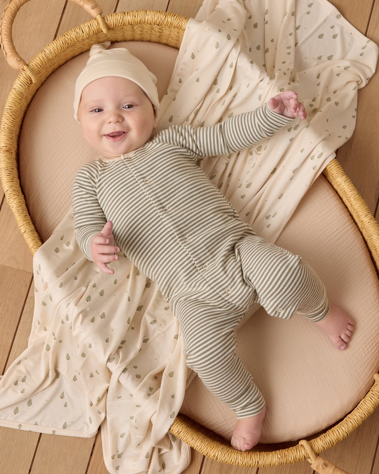 Quincy Mae - Pointelle Long John - Forest Stripe