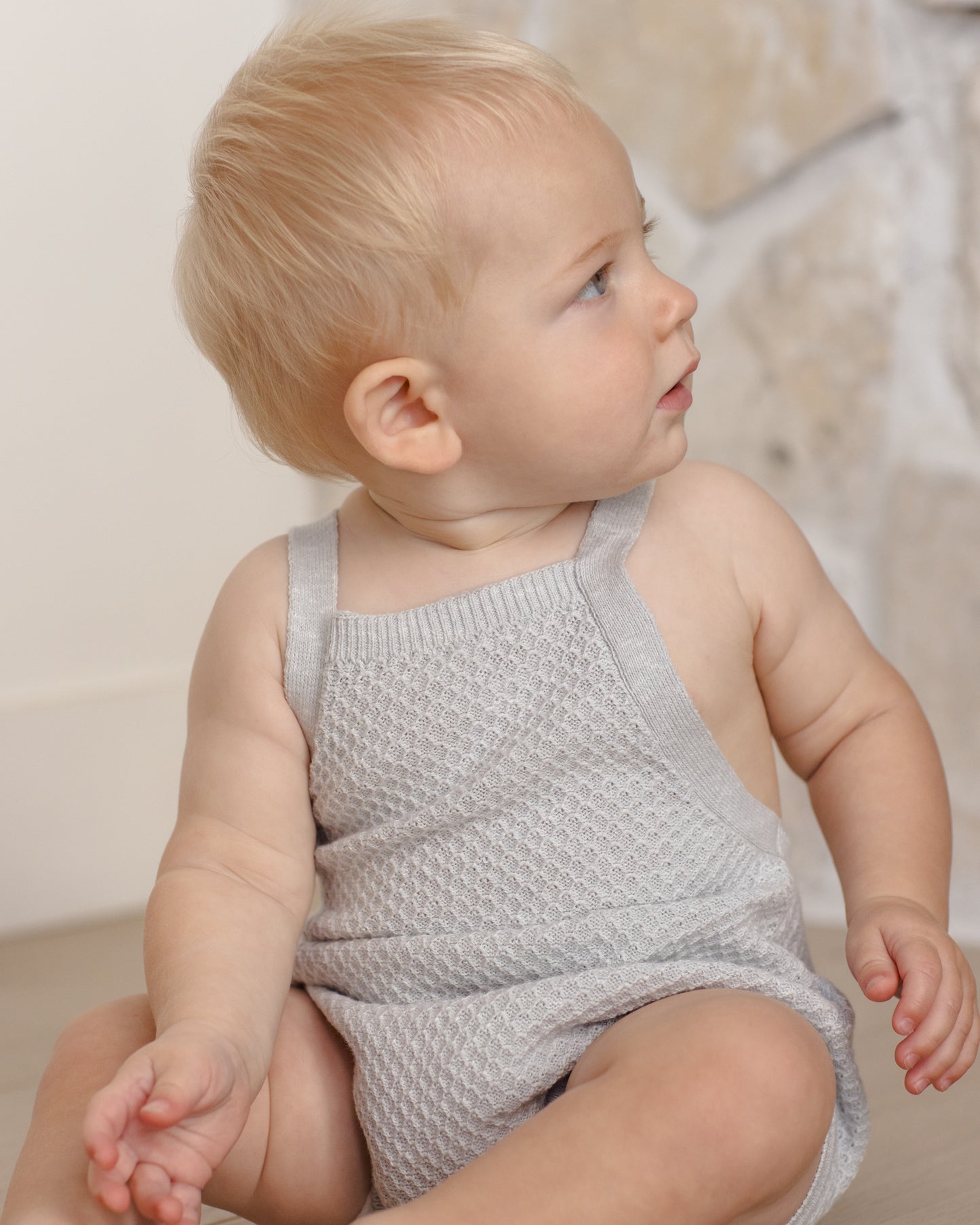 Quincy Mae - Caleb Knit Shortall - Heathered Sky