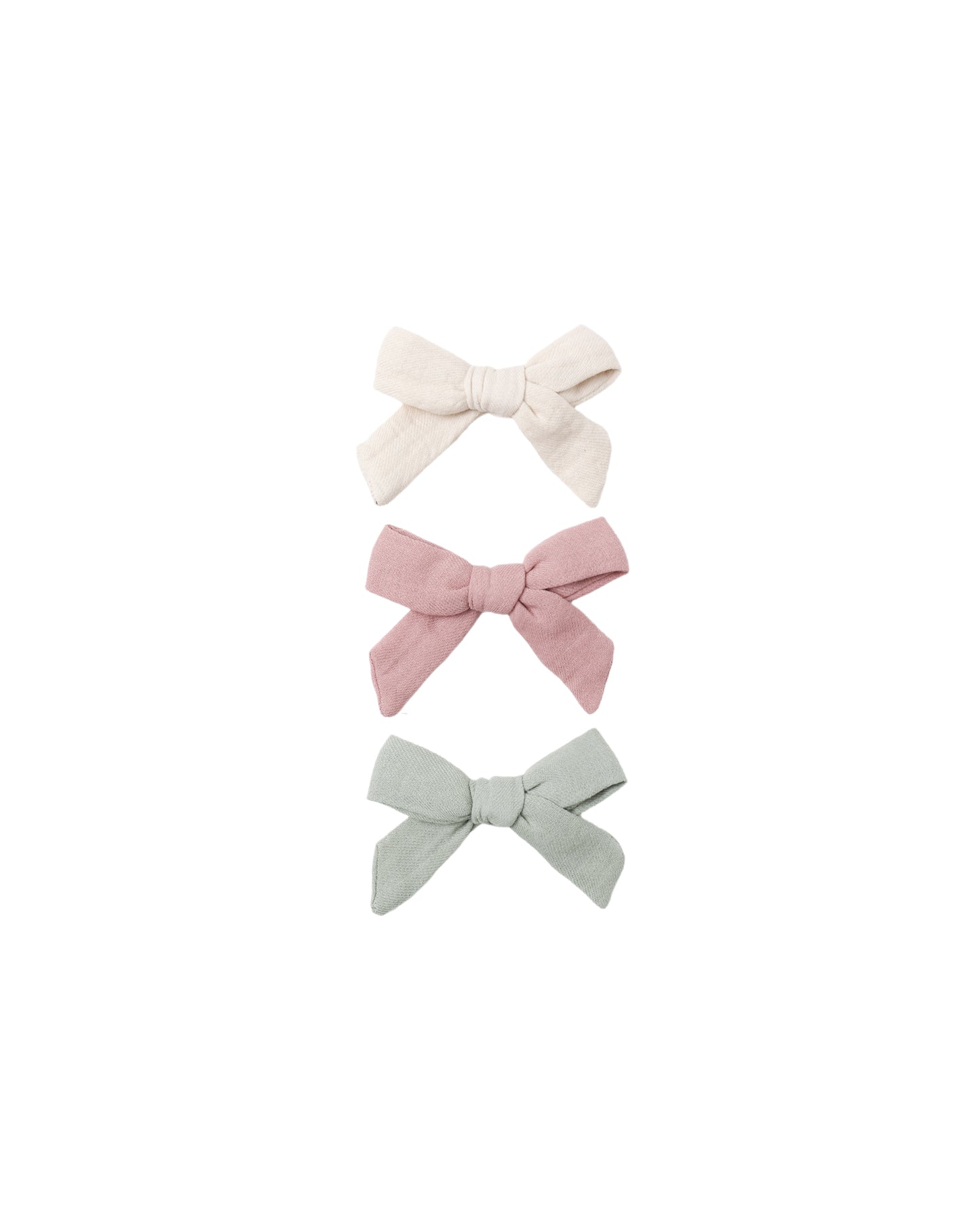 Quincy Mae - Bow W. Clip, Set Of 3 - Natural, Mauve, Sage