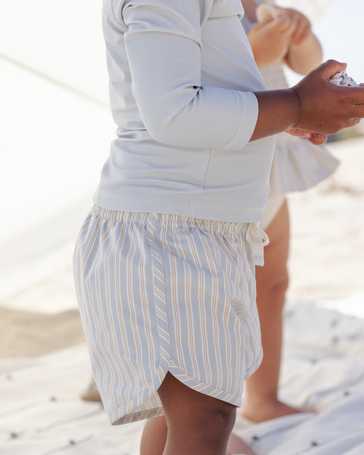 Quincy Mae - Boys Swim Short Blue + Butterscotch Stripe