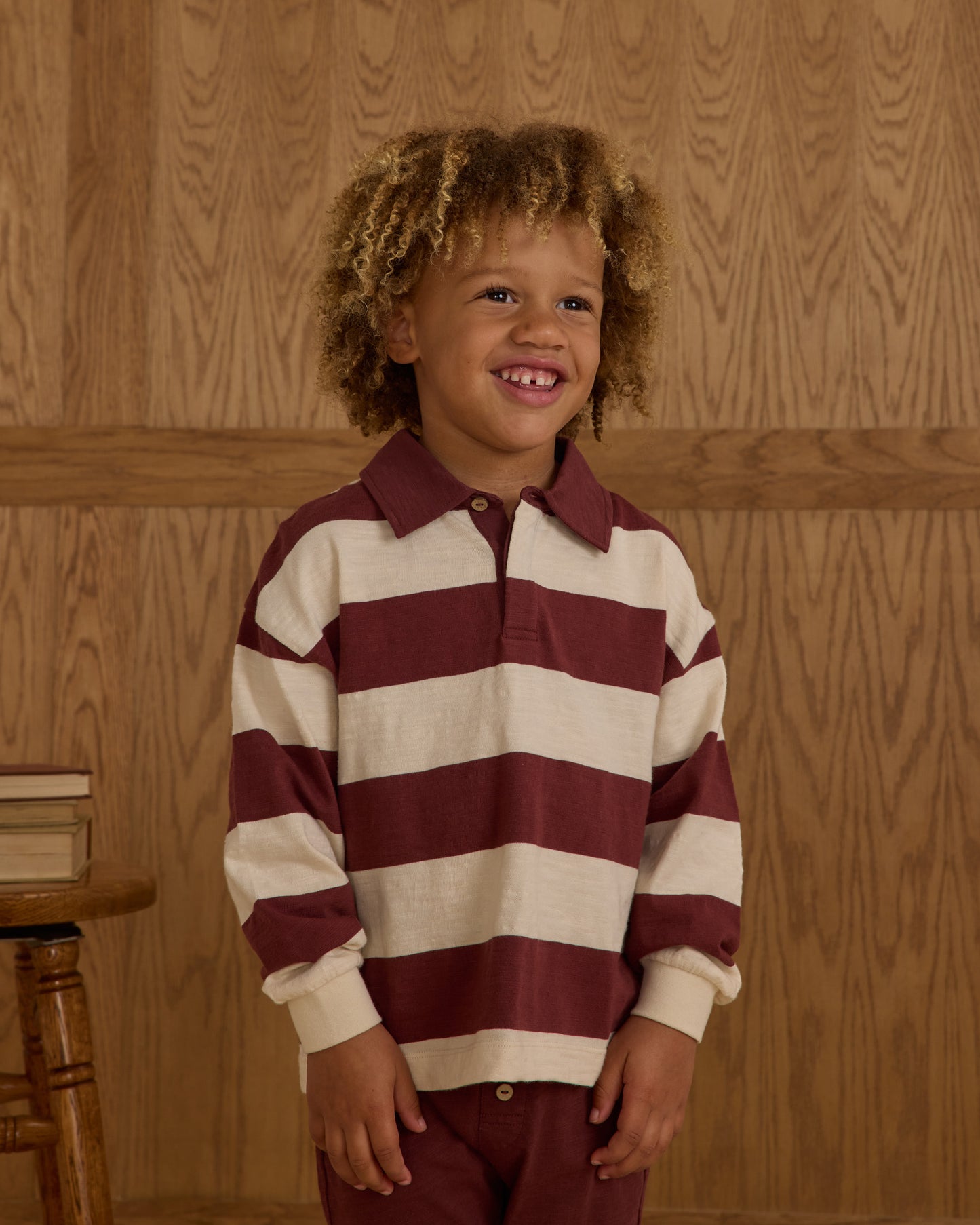 Rylee + Cru - Rugby Polo - Burgundy Stripe