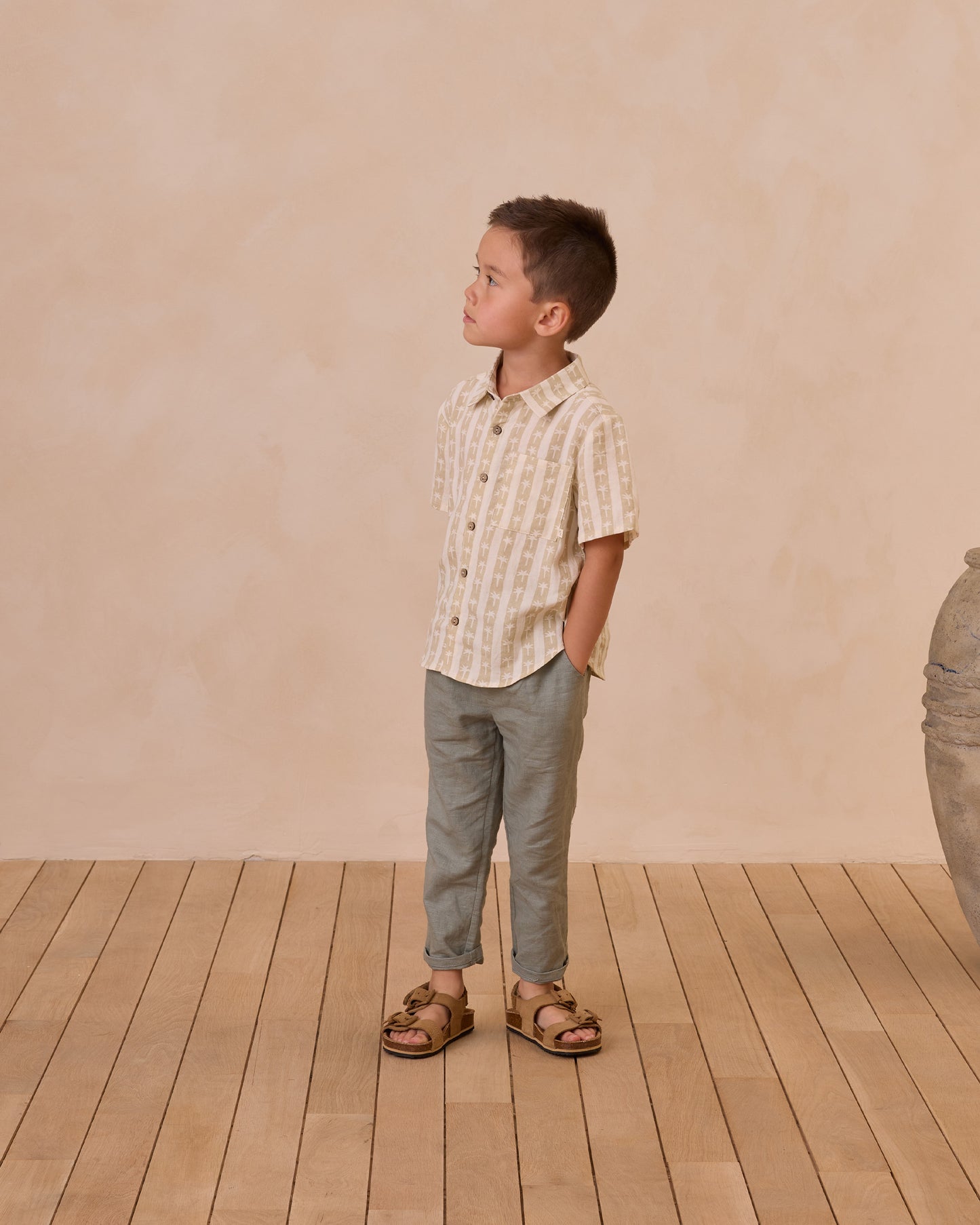 Rylee + Cru - Collared Short Sleeve Shirt - Palm Stripe