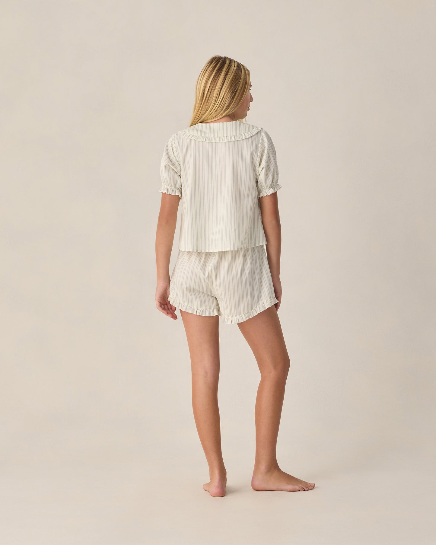 Rylee + Cru - Teen Delilah Pajama Set - Seafoam Railroad Stripe