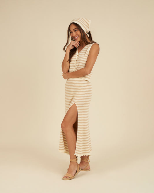 Rylee + Cru - Women's Knit Midi Skirt - Sand Stripe