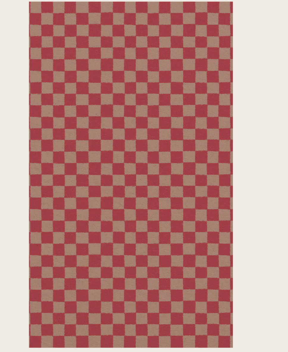 Maileg - Gift Wrap, 10m - Checker - Powder/Red - PREORDER FW26