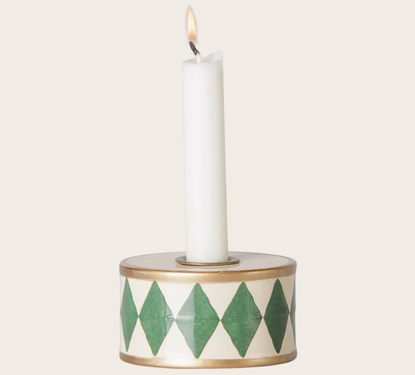 Maileg - Candle Holder, Drum - Green/Off White- PREORDER FW26