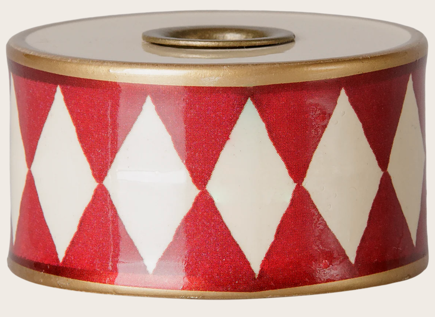 Maileg - Candle Holder, Drum -Off White/Red - PREORDER FW26