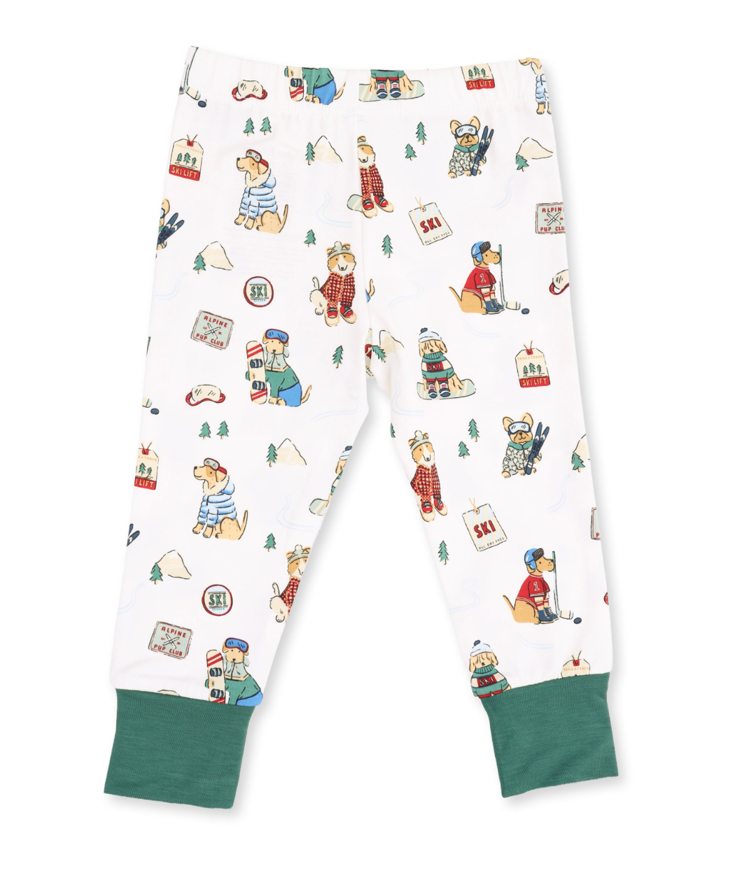 Long Sleeve Loungewear Set - Winter Sports Dogs - Green