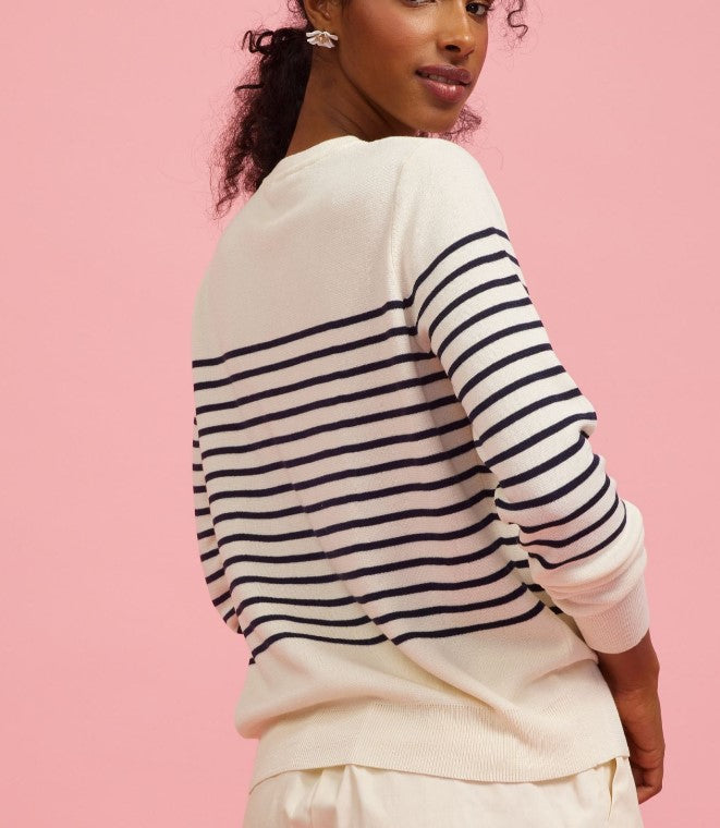 Striped Cardigan - Off White & Navy