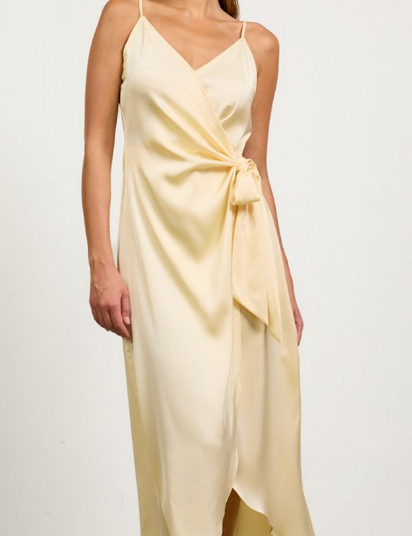 Sleeveless Satin Wrap Tie Midi Dress