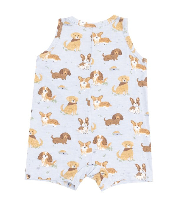 Sleeveless Shortie Romper - Best Friend Dogs - Blue