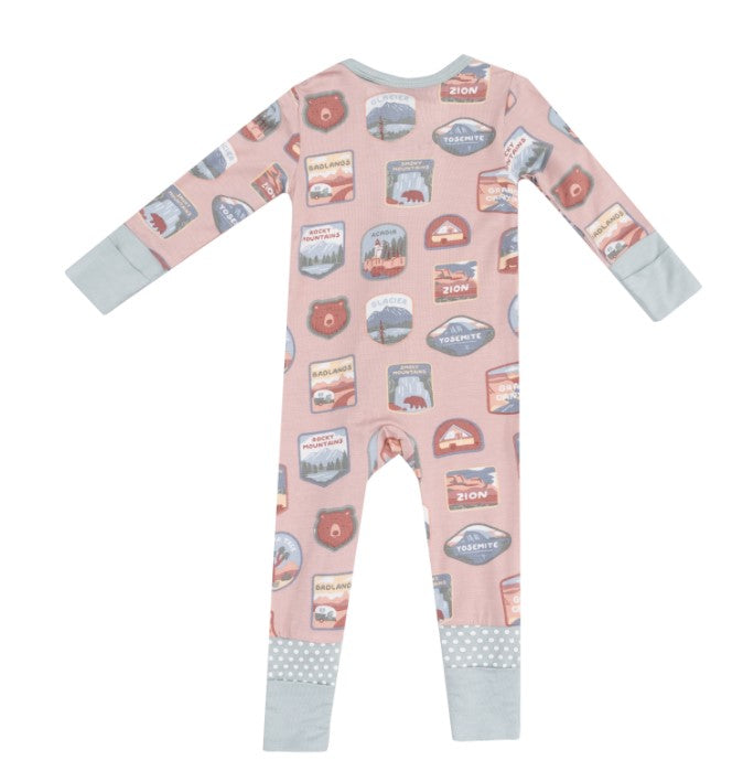 Two Way Zipper Romper - National Park Patches - Pink