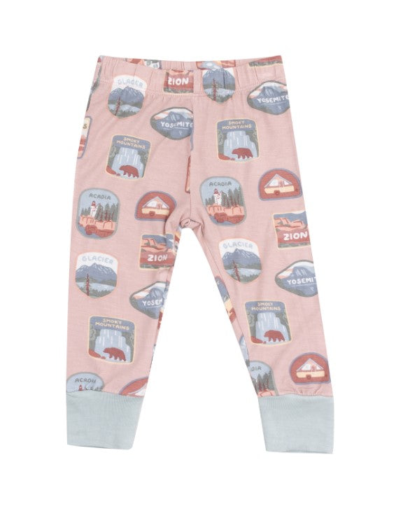 Short Sleeve Loungewear Set - National Park Patches - Pink