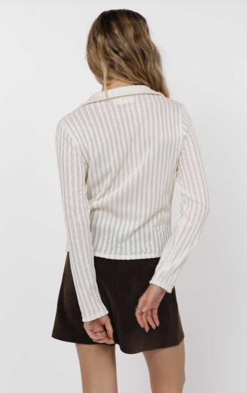 Hideaway Stripe Ruffle Lace Knit Top - Ivory