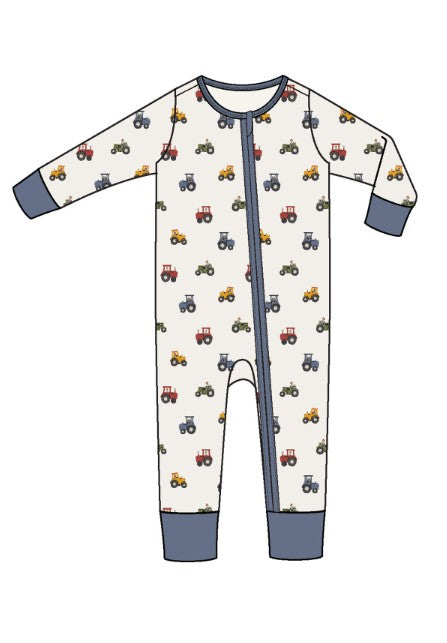 2 Way Zipper Romper - Mini Tractors