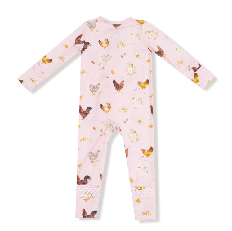 2 Way Zipper Romper - Collectors Chickens - Pink