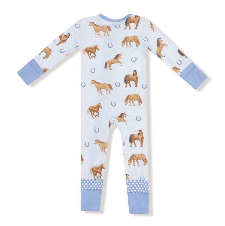 2 Way Zipper Romper - Horses - Blue