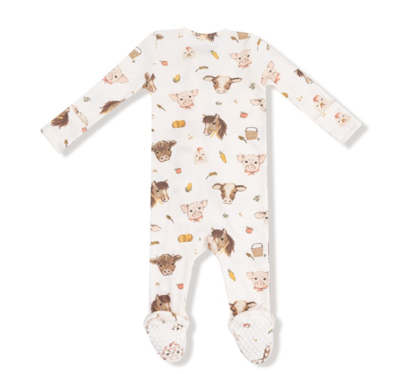 2 Way Zipper Footie - Vintage Baby Farm Animals