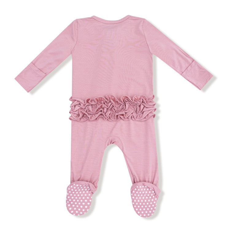 Two Way Ruffle Zipper Footie - Cameo