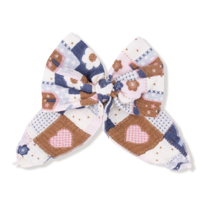 Oversized Bow with Clip - Cowgirl Patchwork