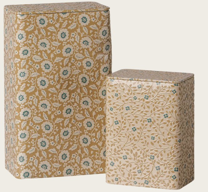 Maileg - Metal Box Set - Flowers - Ocher/Blue - 2 PCS - PREORDER FW26