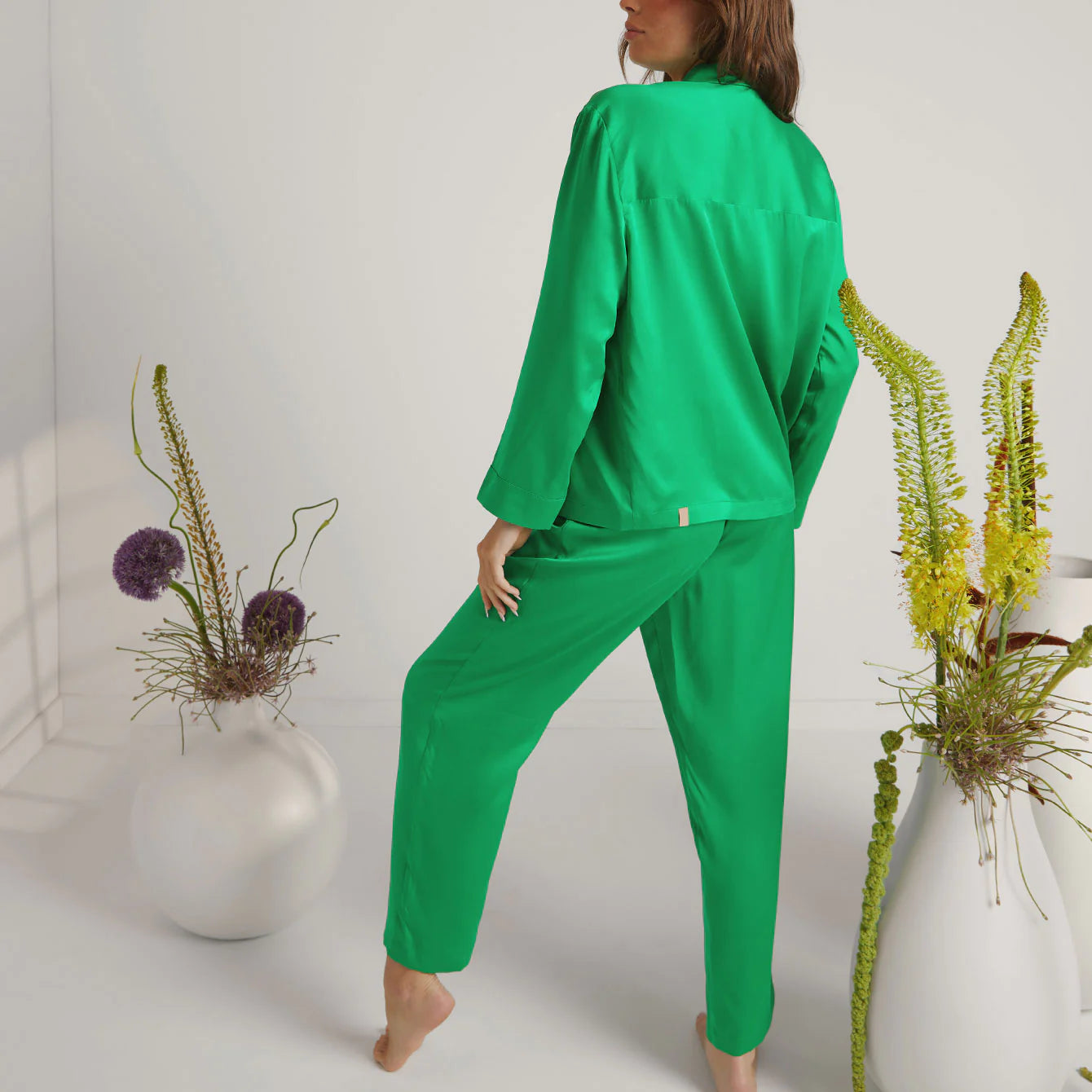 Lunya - Washable Silk Long Sleeve Pant Set - Glade Green