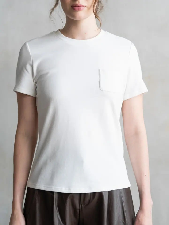 Crew Neck Tee with Pocket - White