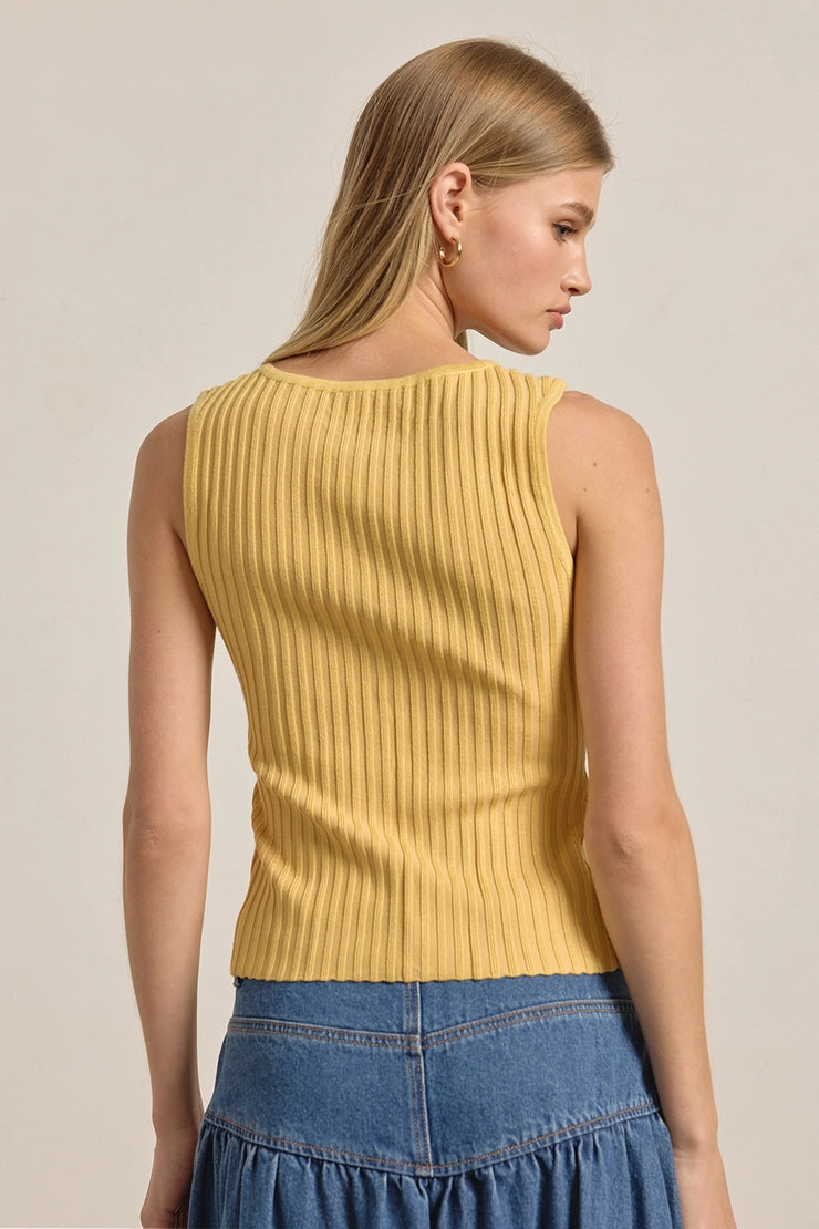 Slim Knit Sleeveless Button Top - Yellow
