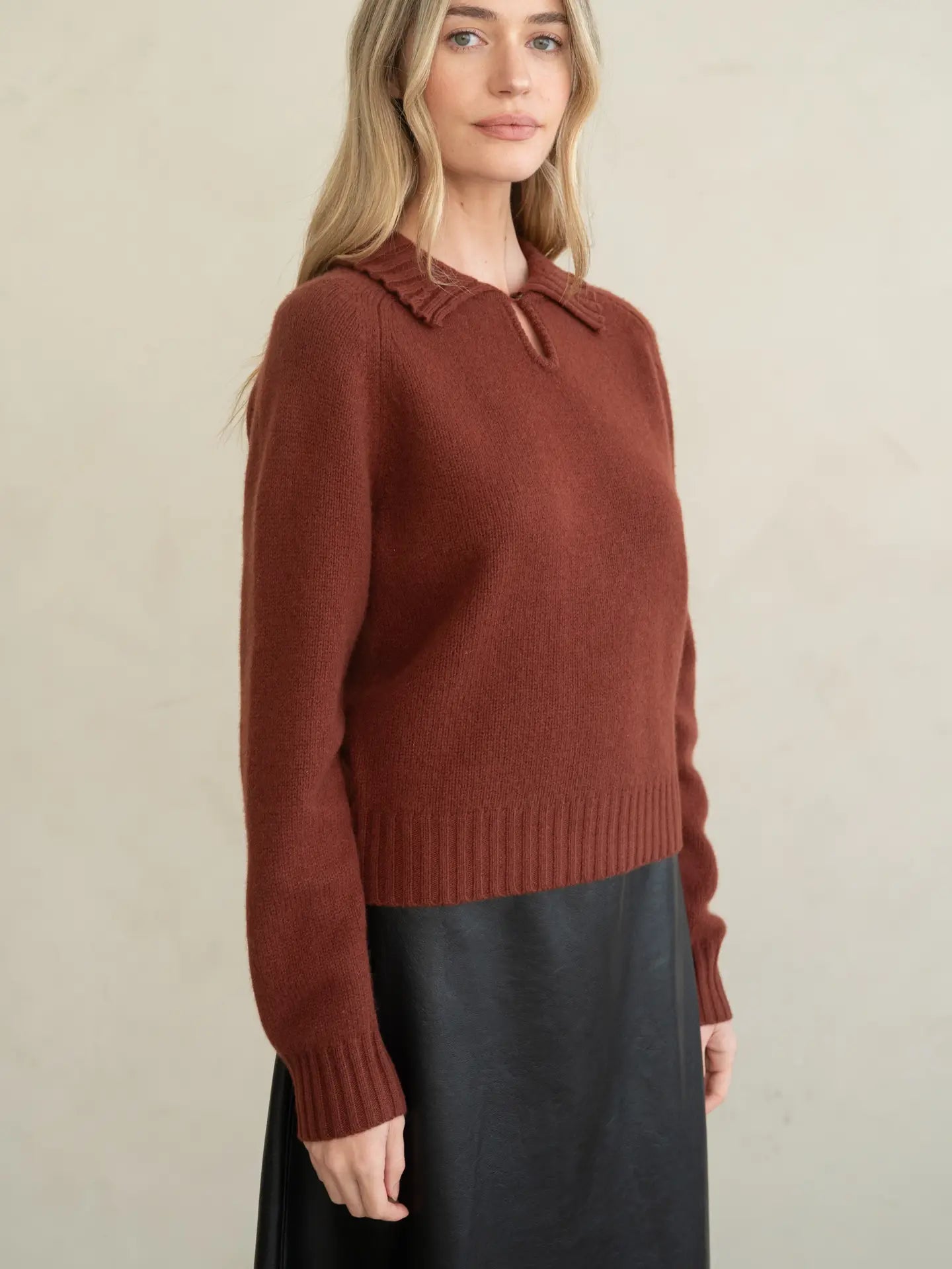 Wide Rib Collar Knit Sweater - Cinnamon