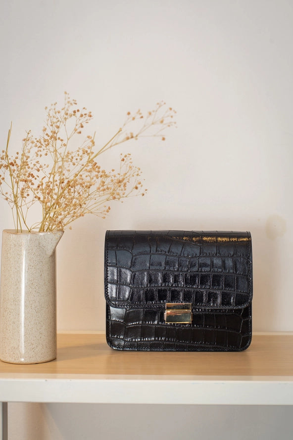 Milena Croco Bag - Black