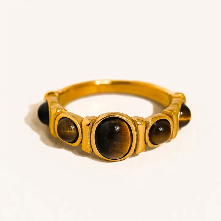 Canso 18K Gold Non-Tarnish Tiger Eye Ring - Brown
